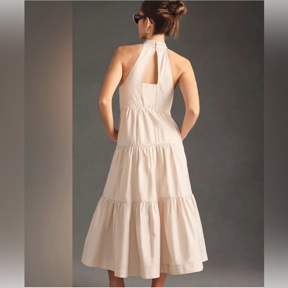 Anthropologie Cream Halter Tiered Midi Dress NwT - Picture 2 of 7